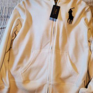 NEW Polo by Ralph Lauren White Big Horse Zipper Hoodie Boy's Size M (10-12)